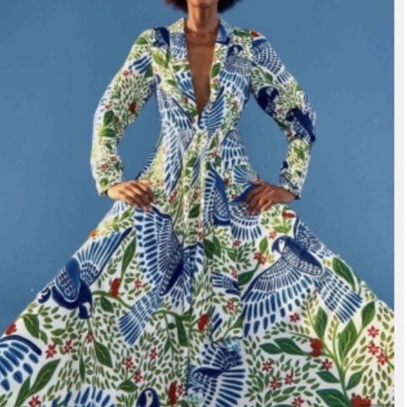 FARM Rio Dresses & Skirts - Farm Rio NWT Off-White Macaw Flight Maxi Dress Tropical Bird Print Long Sleeve L